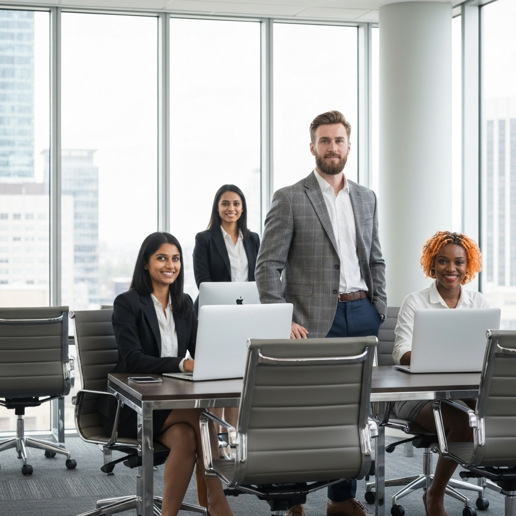 modern real estate office with professional team